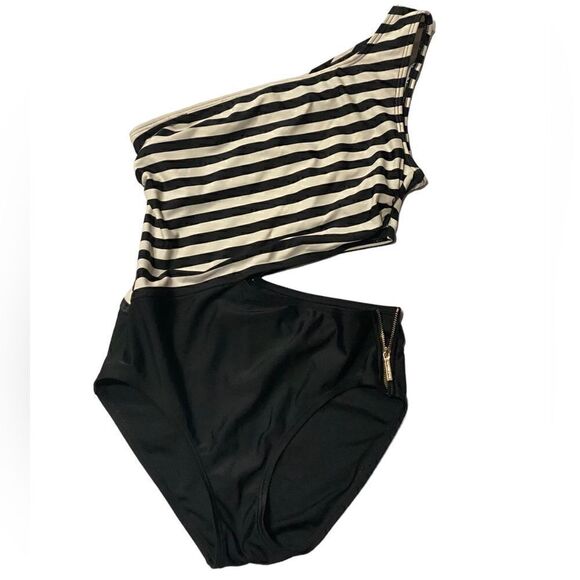 Michael Michael Kors One Shoulder Stripe Cutout One-Piece Swimsuit - Picture 5 of 11